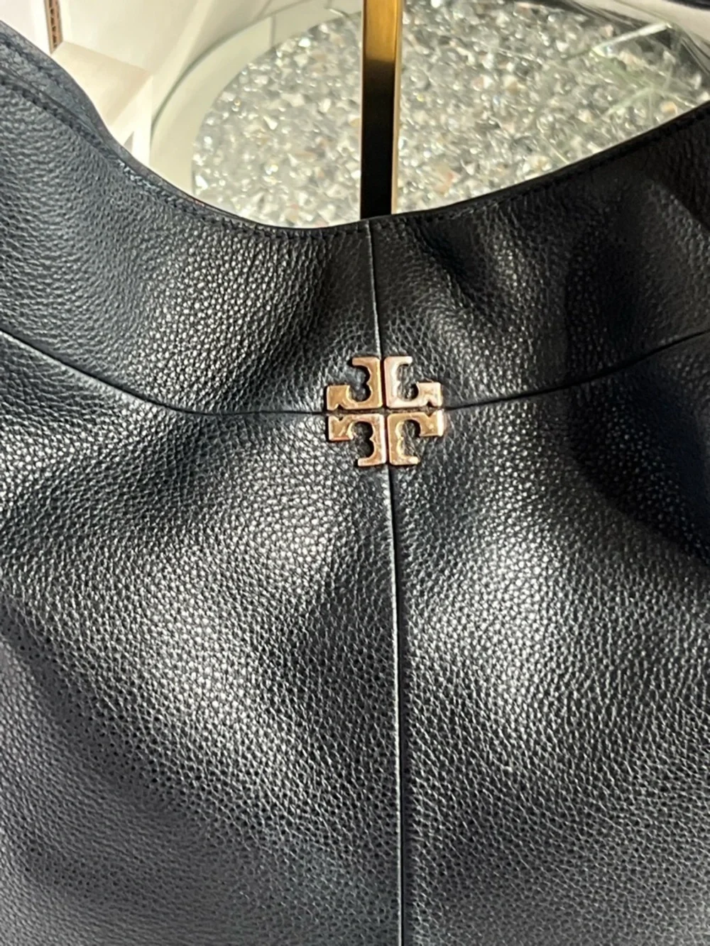 Tory Burch Black Pebbled Leather Hobo with Gold Logo